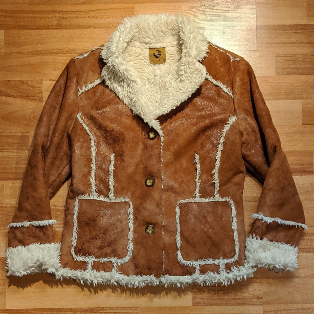 Tsunami Faux Shearling/Suede Button Up Teddy Jacket